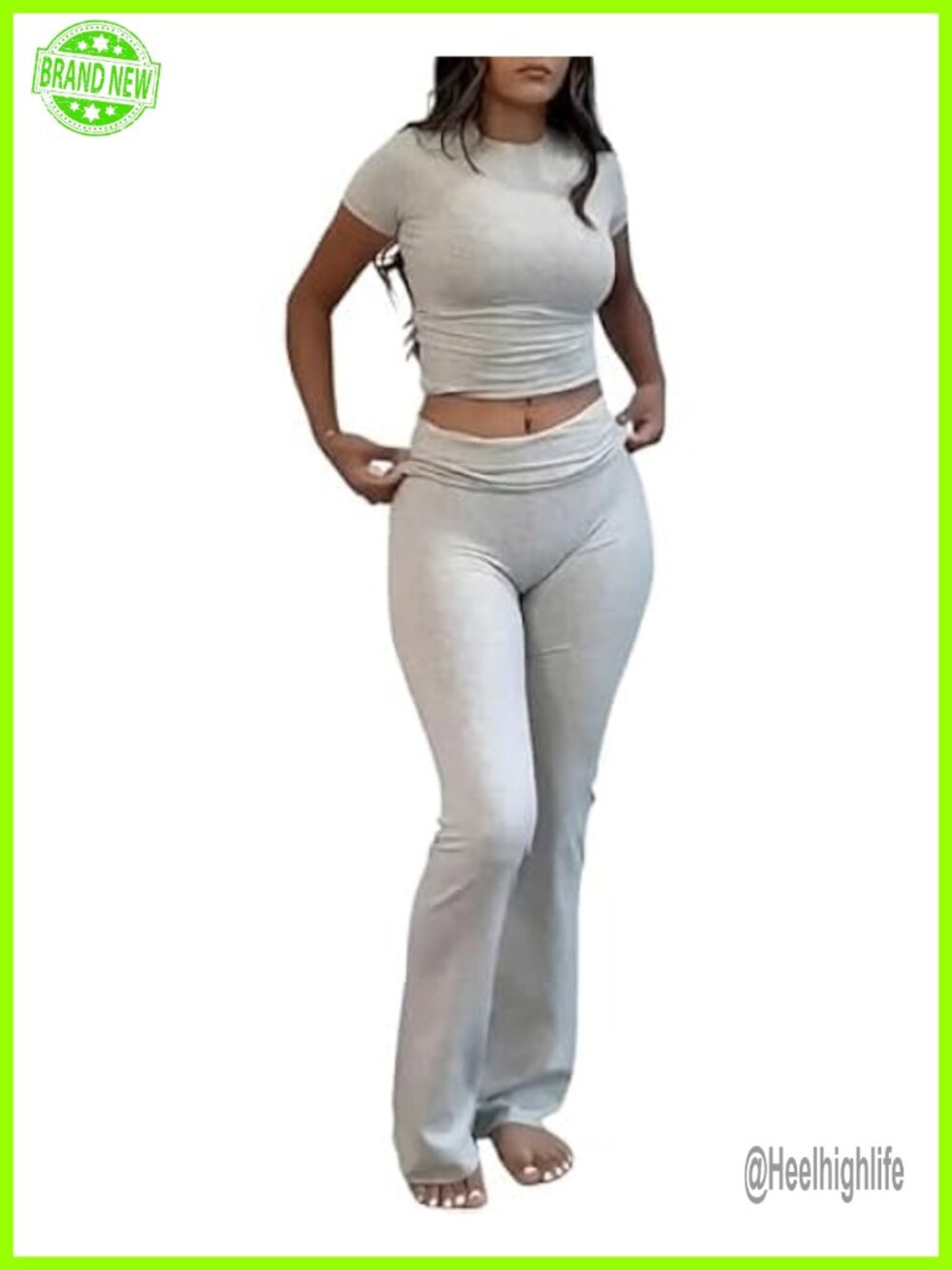 Modal Spandex Two Piece Lounge Set Crop Top Flare Pants